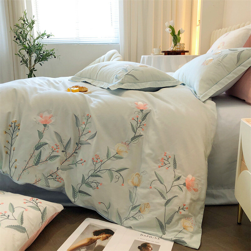 4-teiliges Bettwäsche set in voller Größe-100% Baumwolle-luxuriöse Bettwäsche für einen bequemen Schlaf-Morandi Garden Green