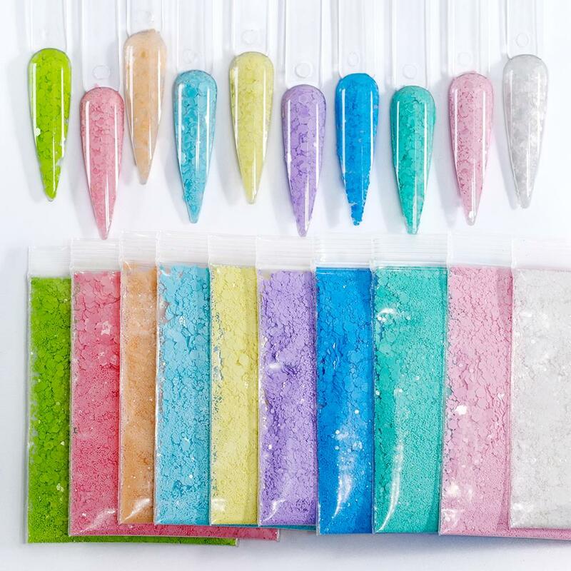 마카롱 펄 믹스 글리터 설탕 육각형 스팽글, 매트 라이트 컬러 글리터 네일 DIY 아트 장식 액세서리, 10g/가방