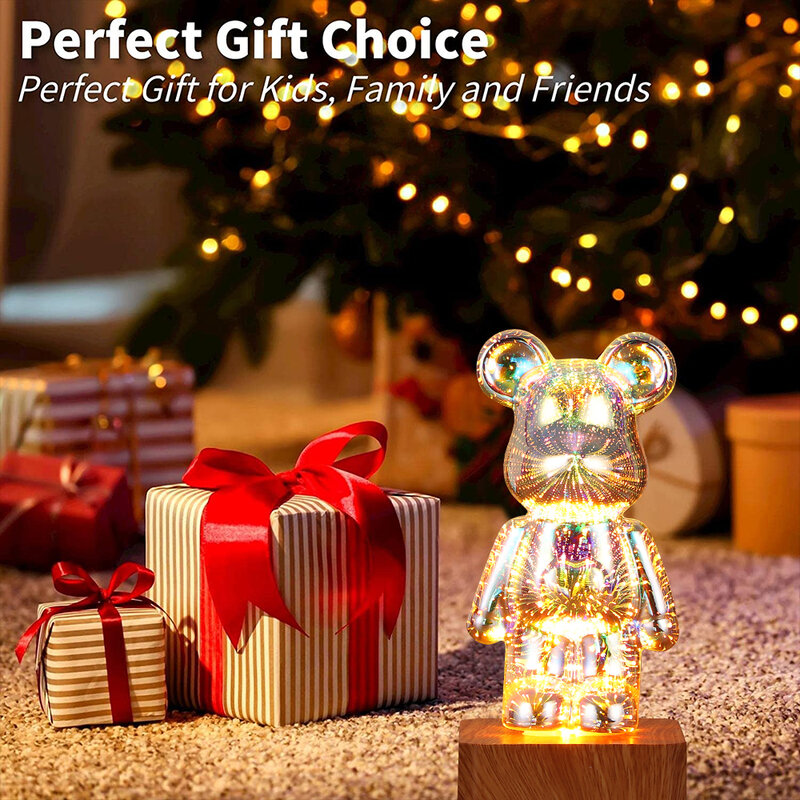 مصباح LED 3D Bear للألعاب النارية ضوء ليلي USB مصباح بروجكتر ملون قابل للتغيير مصباح محيطي مناسب لتزيين غرف نوم الأطفال