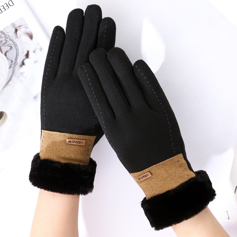 Winter Women Fashion Elegant Keep Warm Touch Screen Thickened Fleece Gloves Drive Cycling Cold Protection Soft