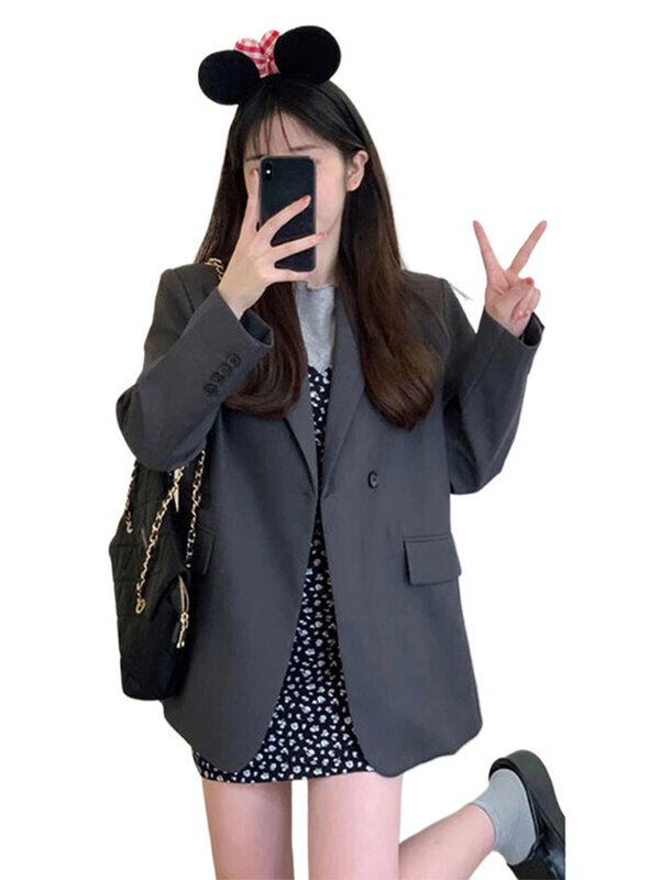 Jaqueta de terno pequena cinza feminina, estilo coreano, blazer de escritório casual profissional de alto senso, blusa feminina, nova, primavera e outono, 2022