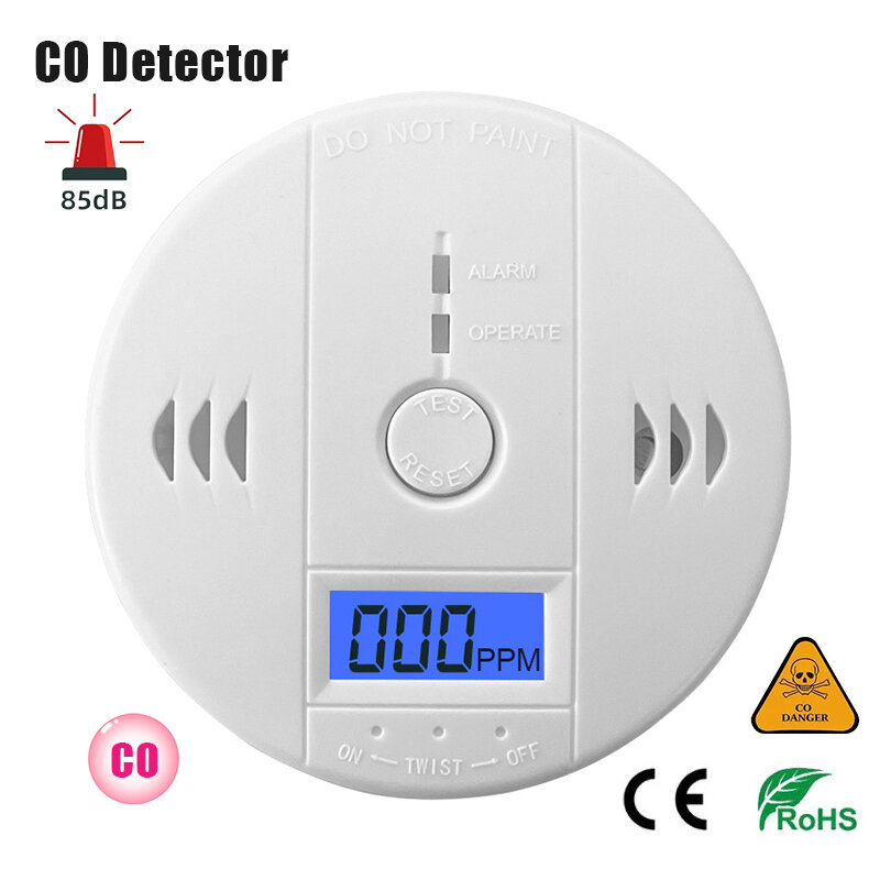 Monóxido de Carbono Detector Alarme, Sensor fotoelétrico, Aviso sonoro, Display Digital LCD, Casa Interior, CO Envenenamento Sirene, Novo, 85dB