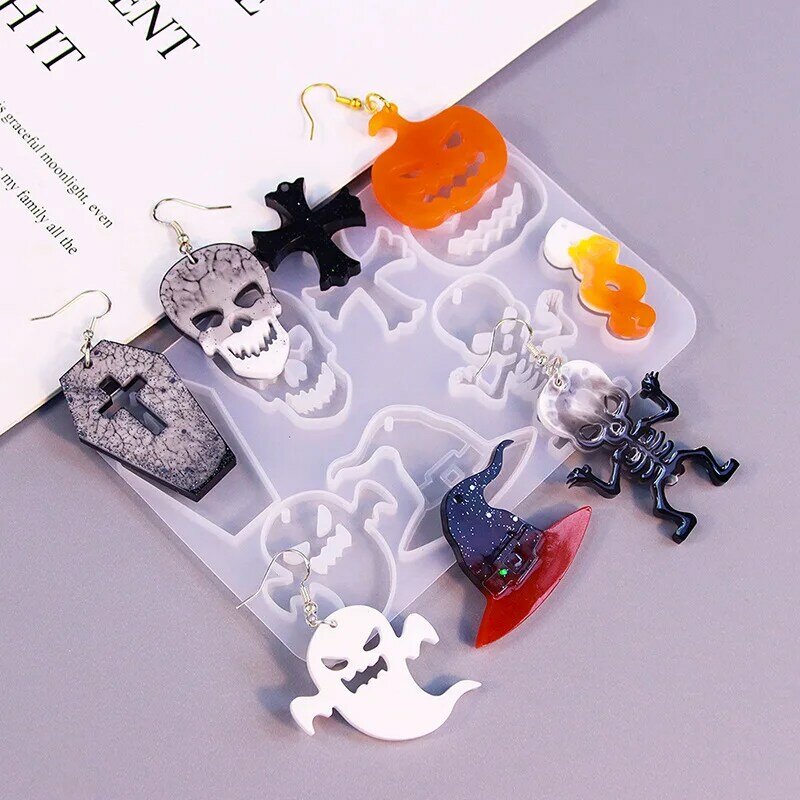 Halloween Earring Resin Molds Silicone DIY Jewelry Party Halloween Costume Dangle Earring Pumpkin Spider Web Hairpin Mold