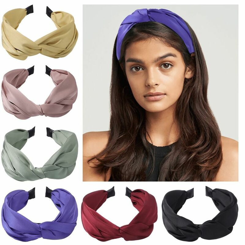 Headband com cetim cruzado para mulheres, acessórios para cabelo, conveniente, cor sólida, yoga, lavagem do rosto