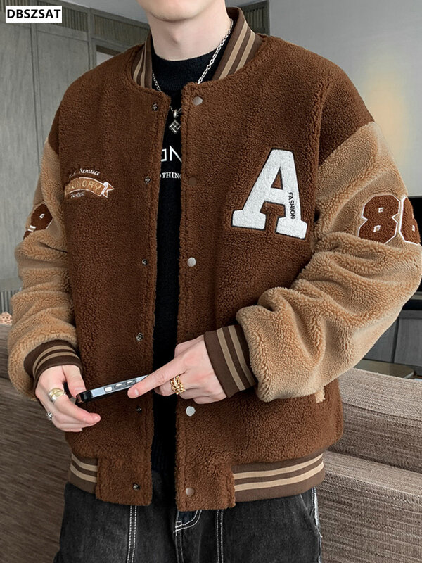 남성용 두꺼운 플리스 파카 따뜻한 봄버 재킷, 스트리트웨어 패션, 레터 자수, 보온 야구 코트, 2022 겨울 신상