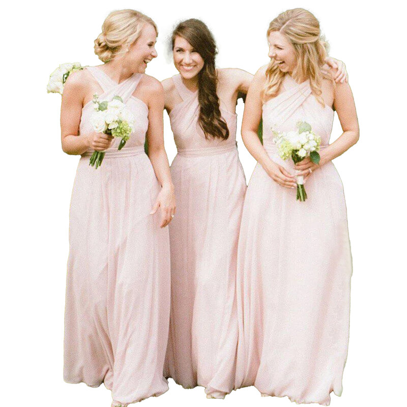 A-Line Chiffon Bridesmaid Gown Simple Sleeveless Floor-Length Wedding Party Dresses Halter Off-Shoulder 2023 Mujer Invitada Chic