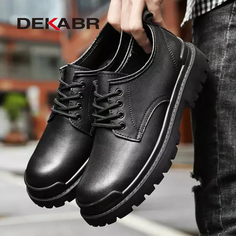 Dekabr couro genuíno sapatos casuais para homens, escritório de negócios, andando, renda na tendência, calçado britânico, tamanho 38-46
