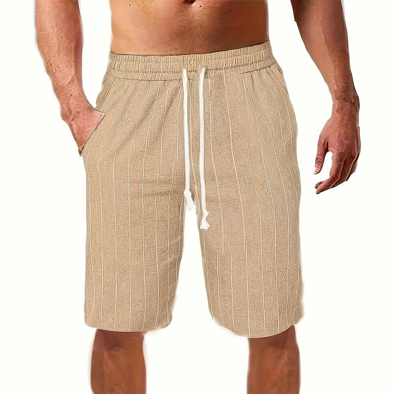 Pantalones cortos deportivos a rayas, Shorts informales de color azul, blanco, gris oscuro, cintura elástica con cordón, novedad