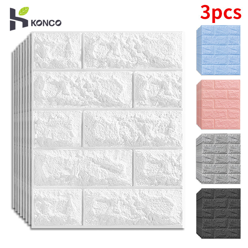 3pcs 3D Wall Sticker Imitation Brick Wallpaper Self-Adhesive Waterproof Wallpaper For Living Room Bedroom Kitchen Wall Decor