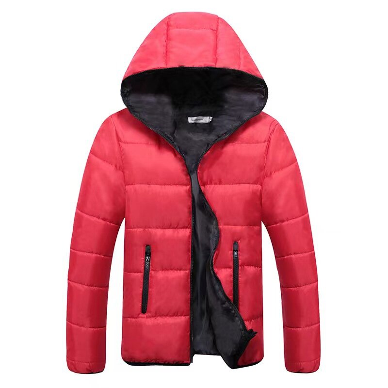 Men's Cotton Padded Zipper Slim Fit Hooded Jacket Winter Parkas Korean Fashion Warm Fleece Windbreaker Coat
