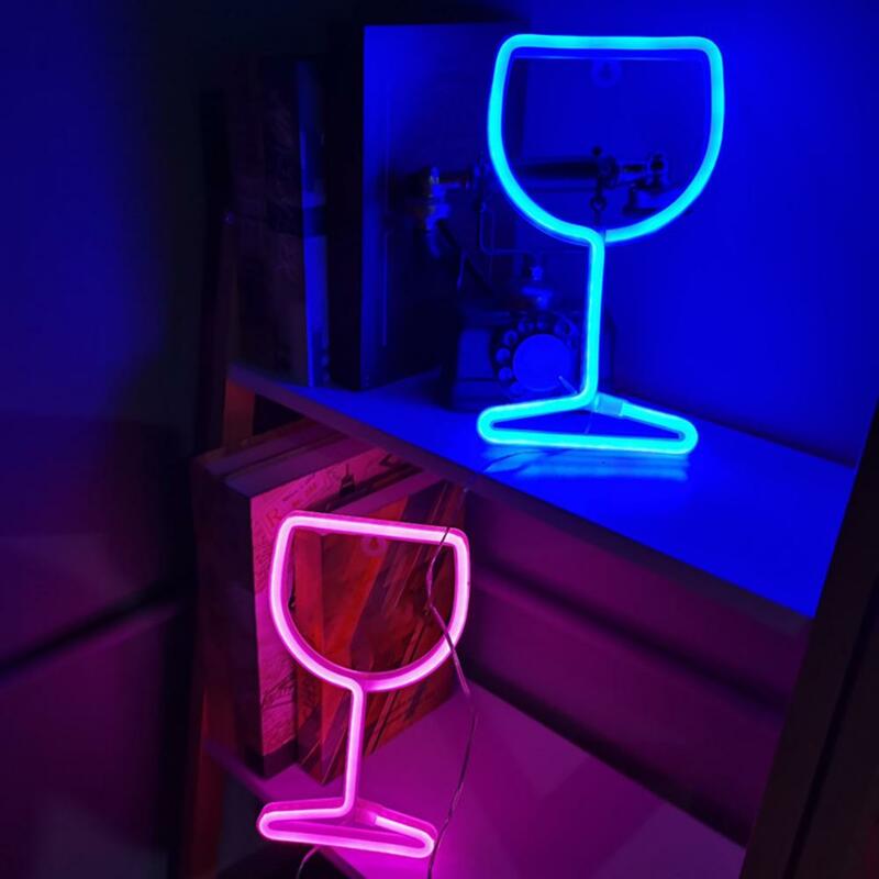 Lámpara de mesa decorativa, copa de vino creativa para luz de neón, decoración no brillante