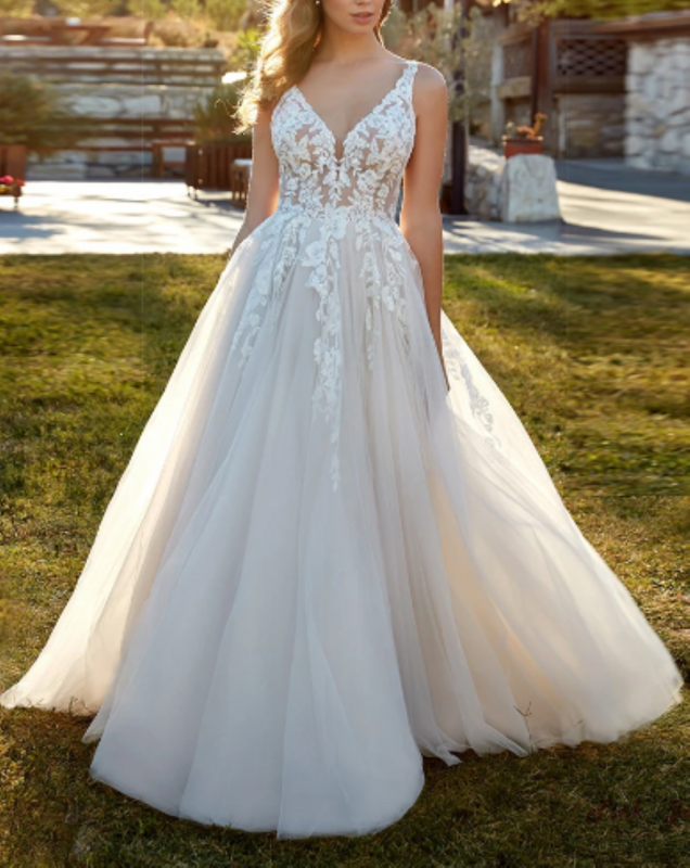 Othray V Neck Bridal Gown Lace Floor Length Applliques Tulle Vestidos De Novia Custom Boho Wedding Dress For Women Sleeveless