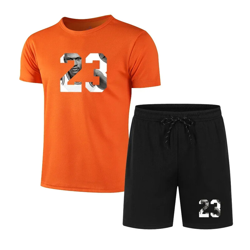 メンズ半袖Tシャツとスポーツショーツ,カジュアルジョギングパンツ,2ピースセット,2024