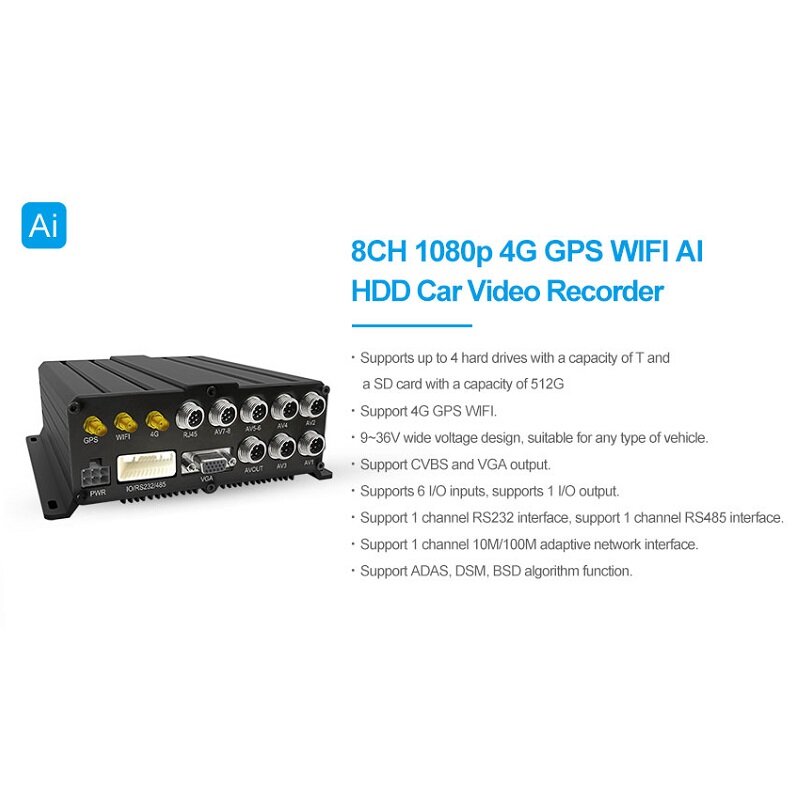 8CH 1080p 4G GPS WIFI AI HDD Car Video Recorder Automobile Black Box  MDVR with WIFI Mobile Dvr for Bus Taxi Truck