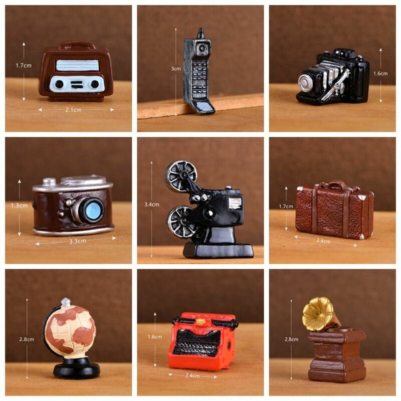 Patung kecil boneka kamera Retro, miniatur Resin kreatif, gambar rumah boneka