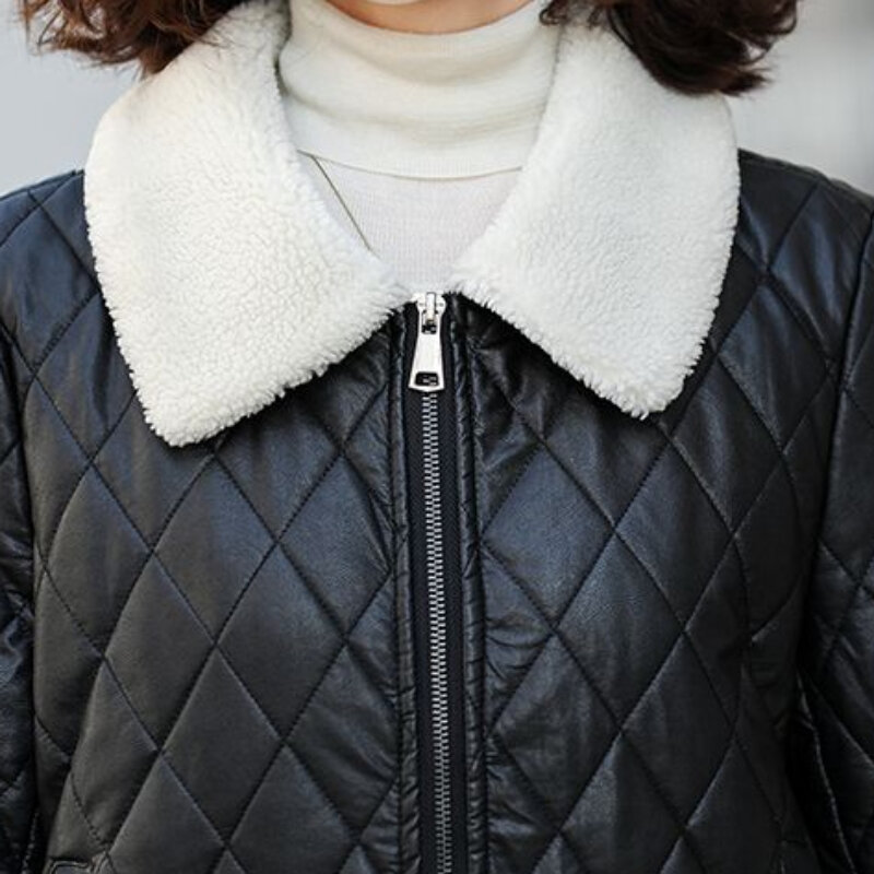 Jaket kulit PU empuk katun pendek wanita, jaket kasual tempramen, pakaian luar ukuran besar ramping modis 2023