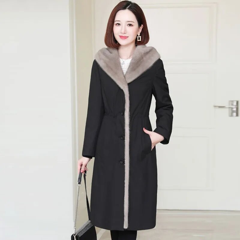 เลียนแบบ Mink Coat ผู้หญิง2022ฤดูหนาวใหม่ Fur Liner Integrated Faux เสื้อโค้ทขนสัตว์ผู้หญิงขนาดใหญ่หนายาว Hooded Warm Parkas