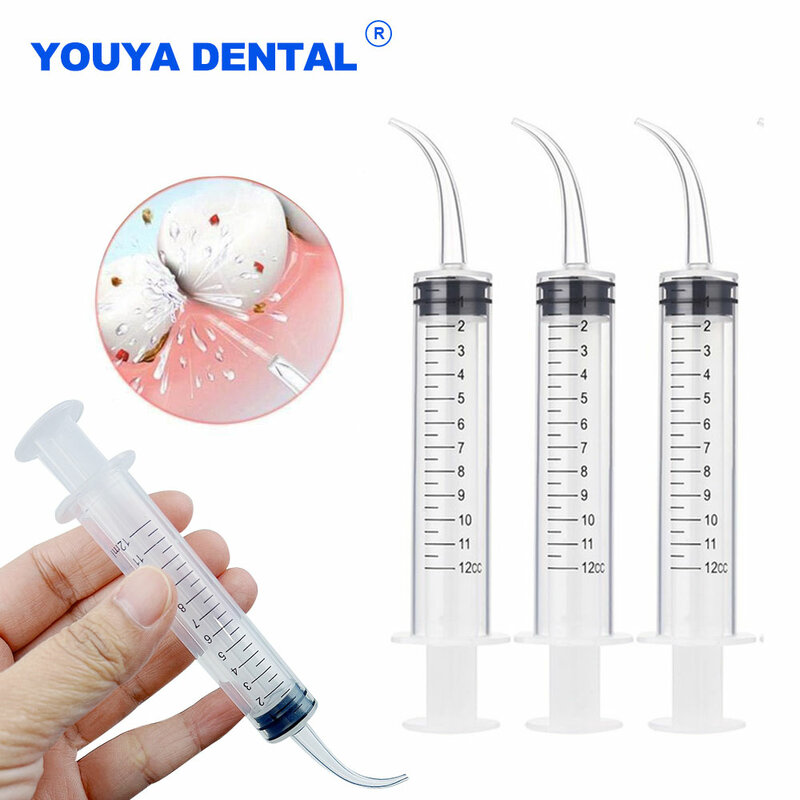 Disposable 3PCS Transparent Dental Irrigation Syringe With 12ml Curved Tip Oral Hygiene Tooth Whitening Dentist Instrument