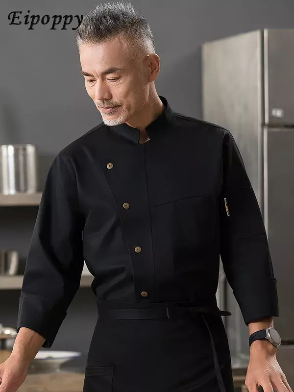 High-End Pure Cotton Chef Overalls Long Sleeve Autumn and Winter Hotel Western Restaurant Dining Restaurant Kitchen Chef Tooling