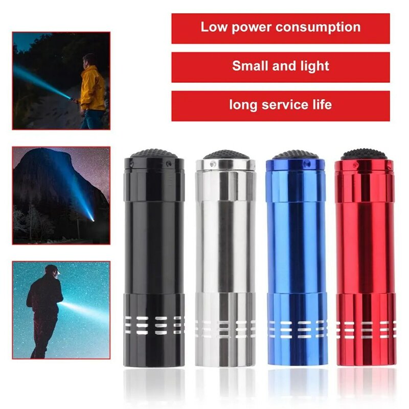Mini UV ultrafioletowy 9 LED latarka latarka 4.5V lekka wodoodporna lampa aluminiowa zewnętrzna przenośna lampa taktyczna oświetlenie UV