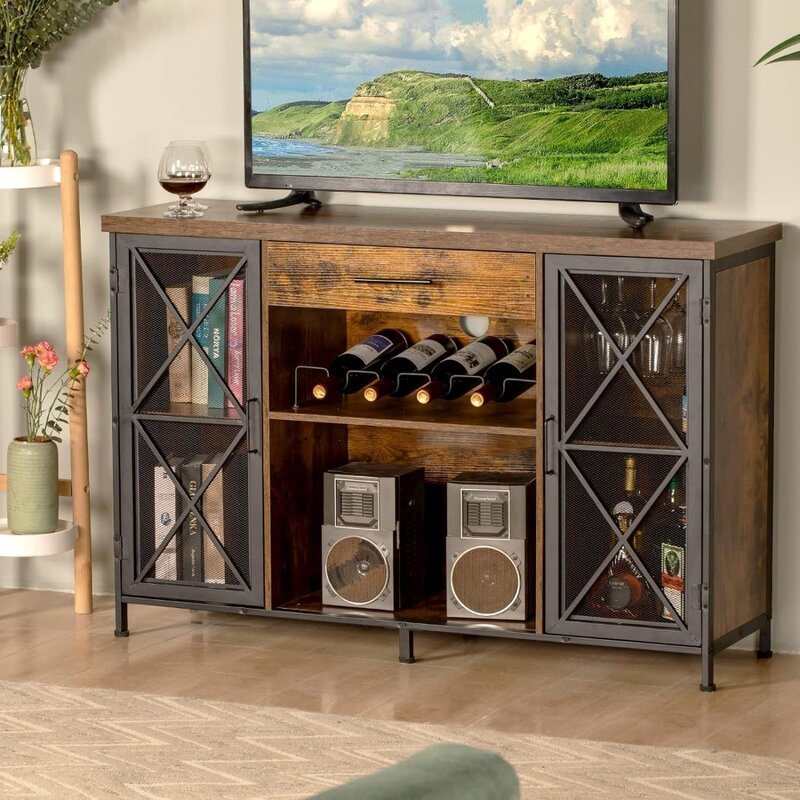 Винный шкаф с винной стойкой и держателем для бокалов, фермерский кофейный шкаф для ликера и бокалов, Деревенский коричневый