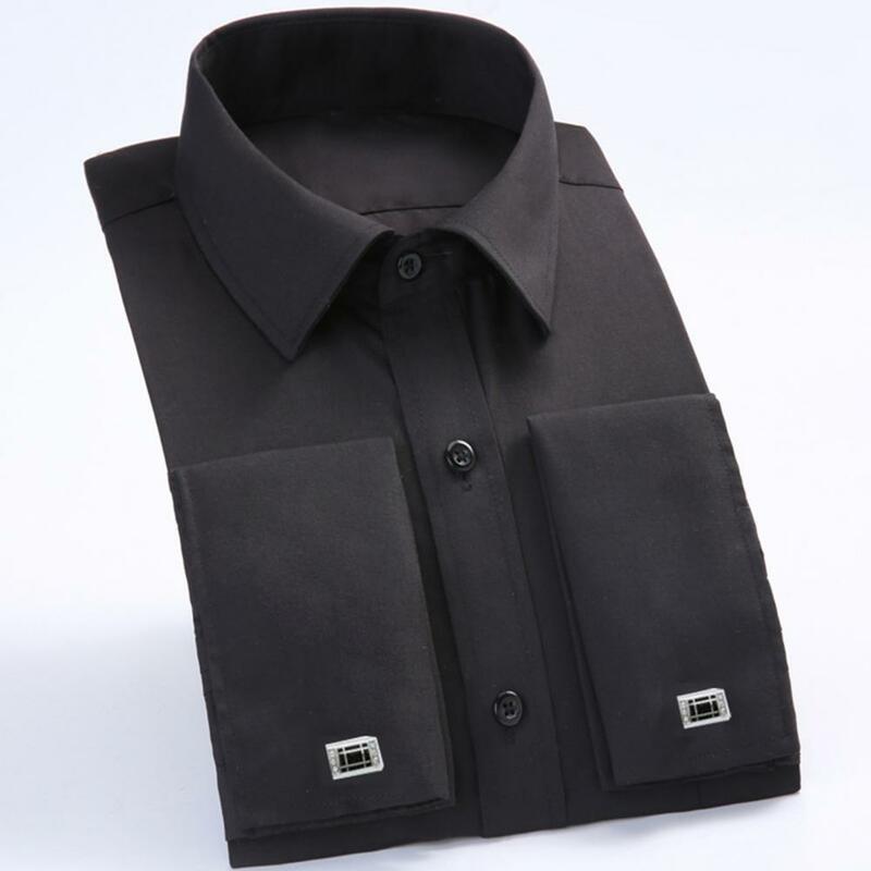 Chemise d'affaires légère pour homme avec bouton de manchette, col rabattu, manches longues, tissu doux et respirant, style français