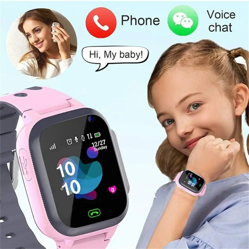 Jam tangan pintar anak, jam tangan anak hadiah anak-anak jam tangan untuk anak laki-laki perempuan panggilan kartu SIM telepon dengan layar sentuh lampu olahraga LBS pelacak Lokasi jam S1