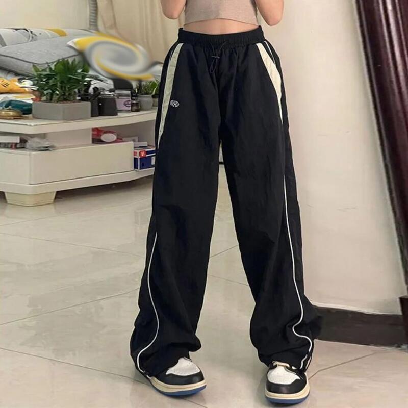 High Waist Jogger Pants Retro Patchwork Color Jogger Pants for Women with High Waist Wide Leg Hop Baggy Trousers with Elastic