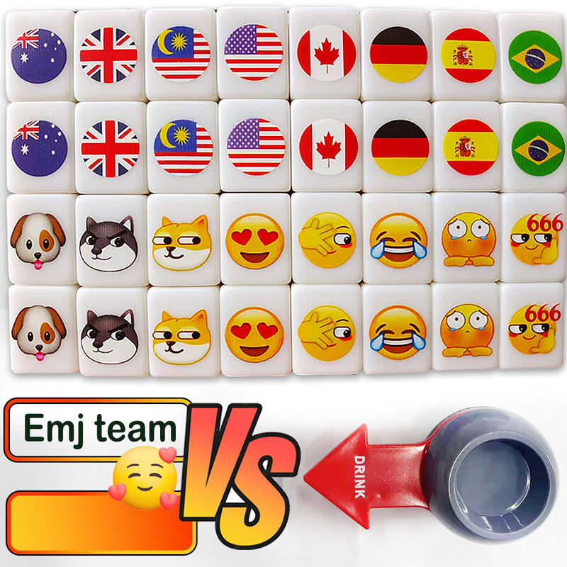 64+1 Blocks Seaside Escape Mahjong Game with Pattern of Flag vs Emj TikTok Popular Game Relax Time Double Play Party Game