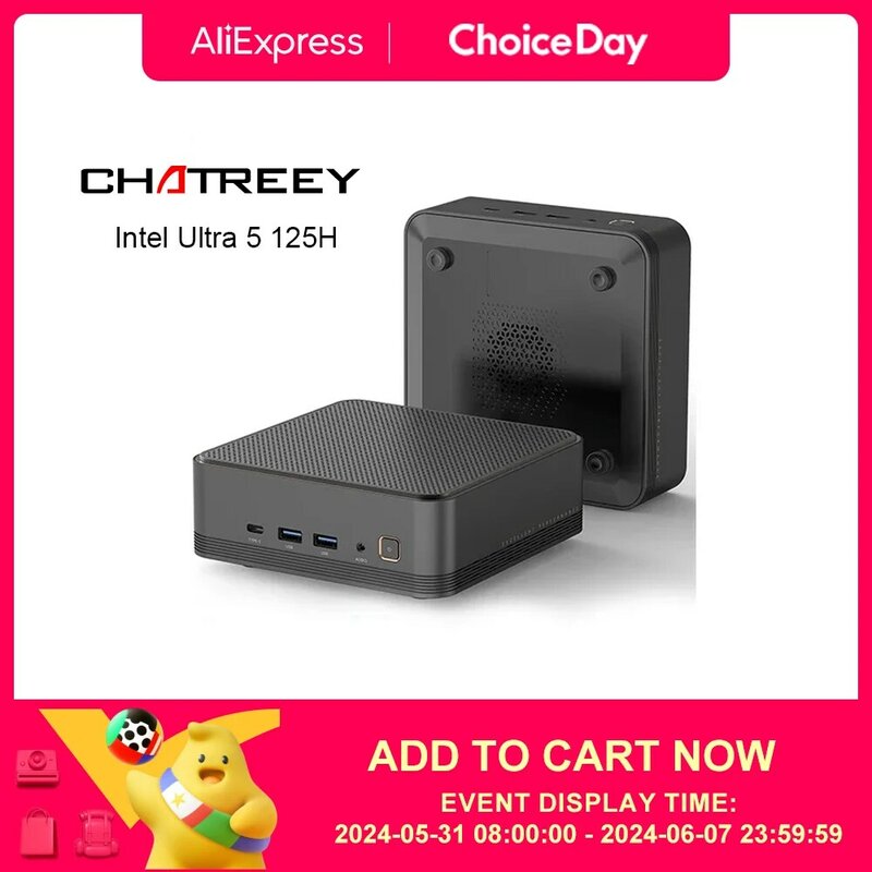 Chatroey-Mini Gaming Desktop Computer, PC F2M, Ultra 5, SSD NVME, Wi-Fi 7, BT 5.4, HD, Windows 11 Pro, 125H