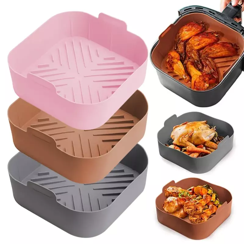 Mir carré réutilisable en silicone pour friteuses à air, pot à air, degré de chaleur, cuisson des aliments, accessoires de four, 21cm
