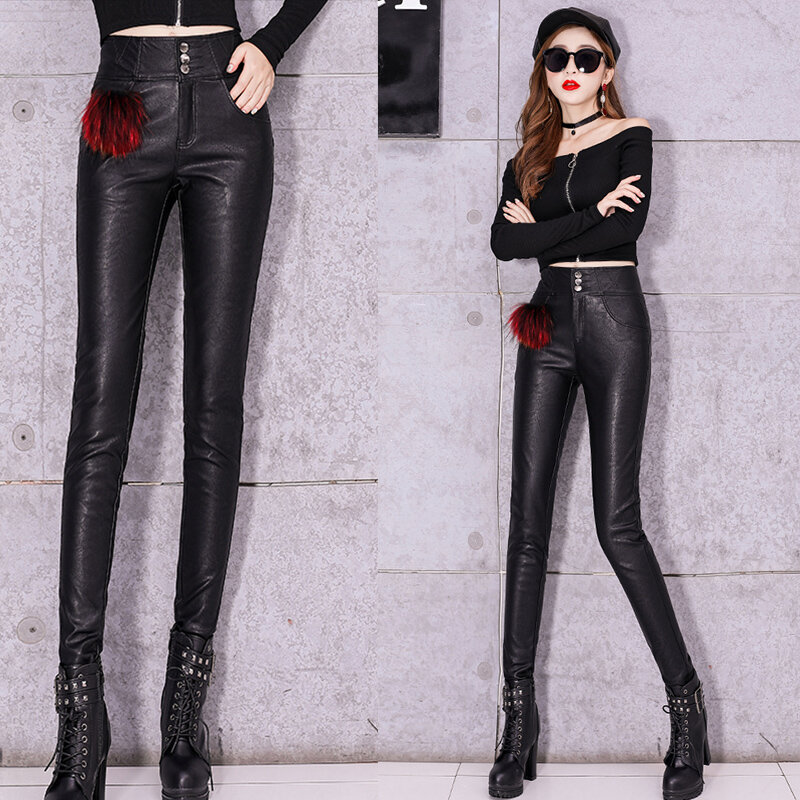 2023 obcisłe spodnie skóra owcza z wysokim stanem, jesienno-zimowe spodnie dla kobiet z prawdziwej skóry, koreańska wersja dopasowany sm