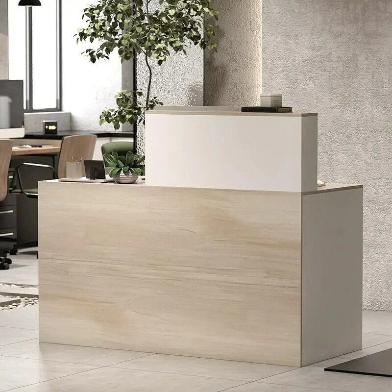 Reception Desk with Counter & Lockable Srotage Drawers, for Salon Reception Room Checkout Office, Natrual