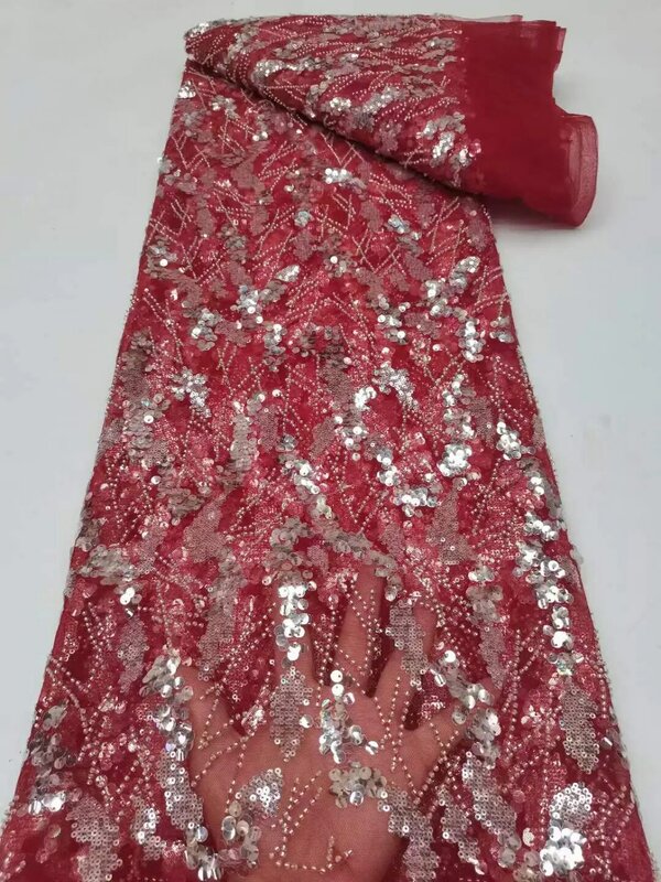 2024 terbaru Perancis manik-manik kain renda Tulle kain renda jaring Afrika kualitas tinggi dengan payet untuk gaun malam