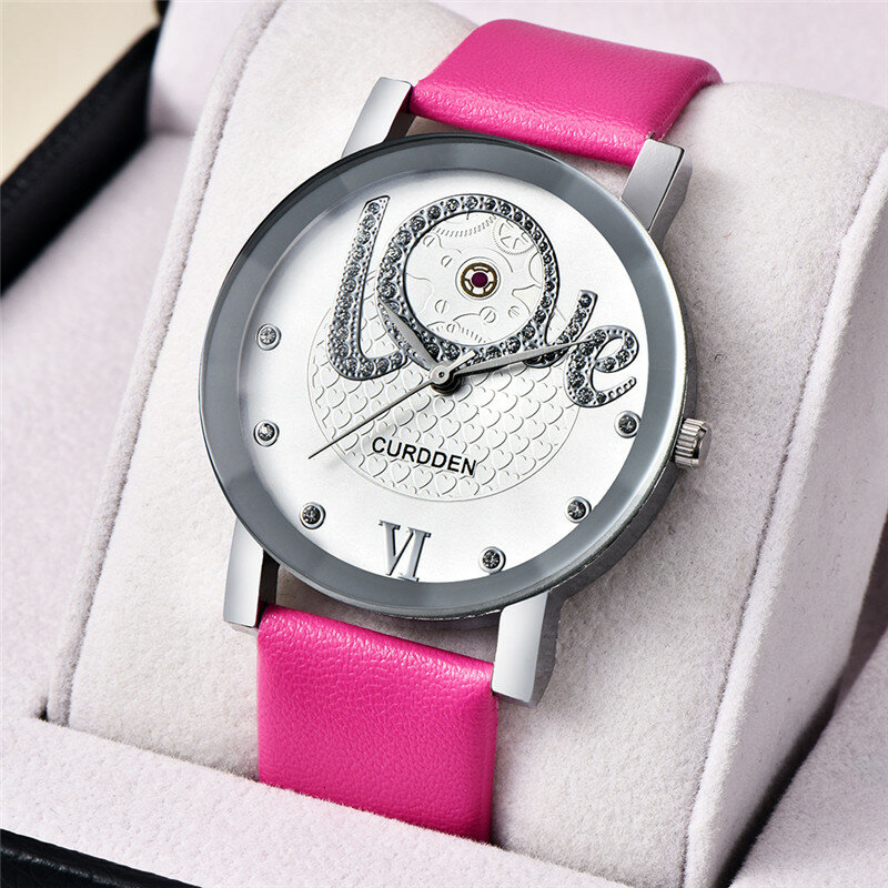 Zegarki marki CURDDEN dla zakochanych kobiet modny skórzany pasek prosty kwarcowy zegar Montre mężczyzn tanie prezenty zegarek czarny Relogio 2024