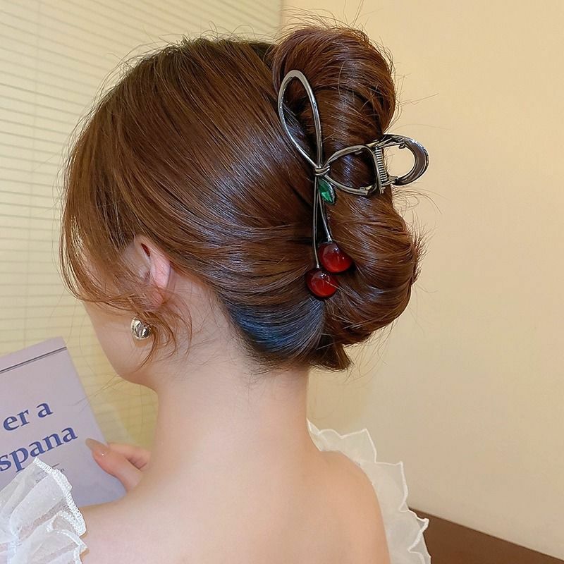 Nieuwe Elegante Kersen Metalen Haarklauw Clips Voor Vrouwen Y 2K Koreaanse Zoete Grote Geometrische Haargrepen Krabben Paardenstaart Houder Hoofddeksels