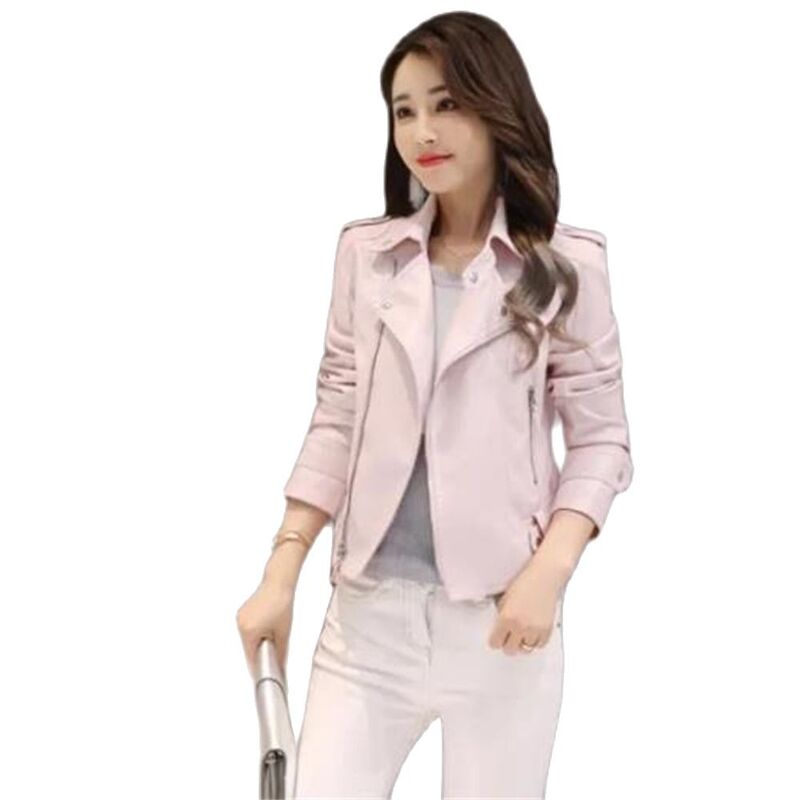 Jaqueta feminina com zíper de manga cheia, jaquetas de couro PU, casaco fino, outerwear estilo namorado, nova moda outono inverno