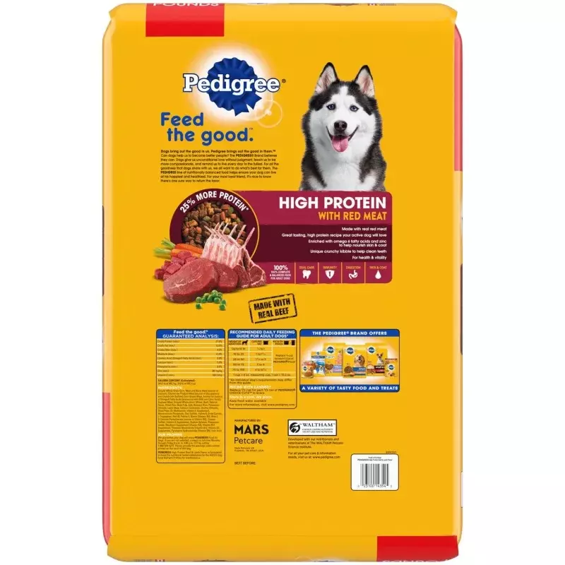 Pedigree High Protein Adulto Dry Dog Food, Carne e Cordeiro Sabor Dog Kibble, Saco de 18 lb
