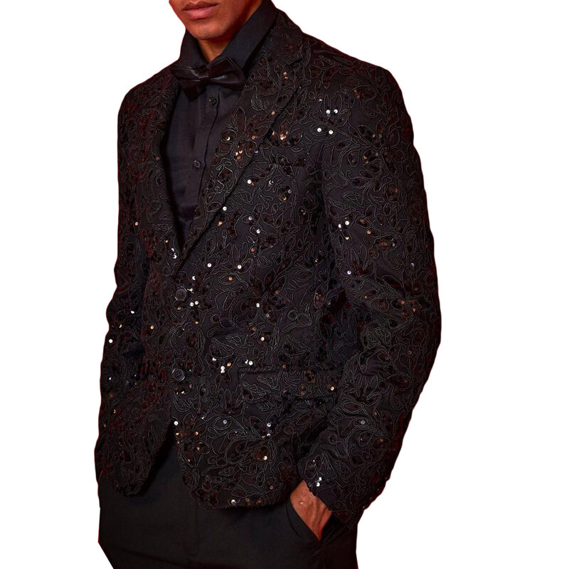 Luxury Wedding Suits For Men Notch Lapel Sequins Groom Wear Slim Fit Tuxedos Evening Party 2 Pieces Jacket Pants Custom Made