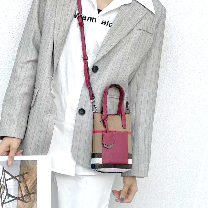 Luxo xadrez lona saco das mulheres versátil couro genuíno alça superior do telefone feminino bolsa de embreagem moda pequena senhora ombro bolsa