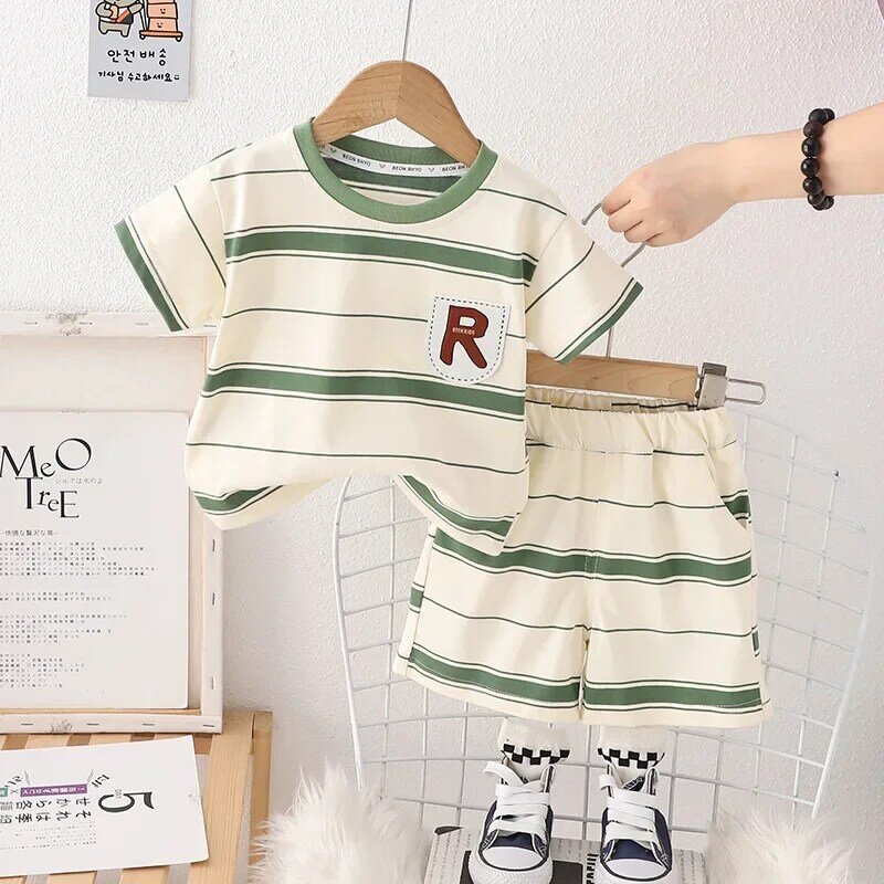 New Summer Baby Girls Clothes Suit Children Boys T-Shirt Shorts 2Pcs/Set Toddler Clothing Infant Striped Costume Kids Tracksuits