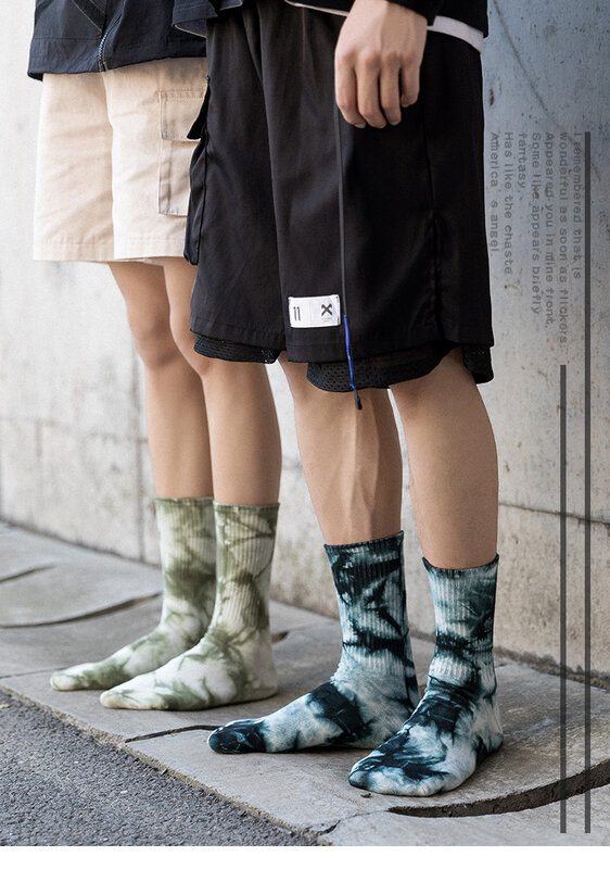 Хлопковые спортивные носки Tie-dye для пар, Модные баскетбольные носки в стиле хип-хоп