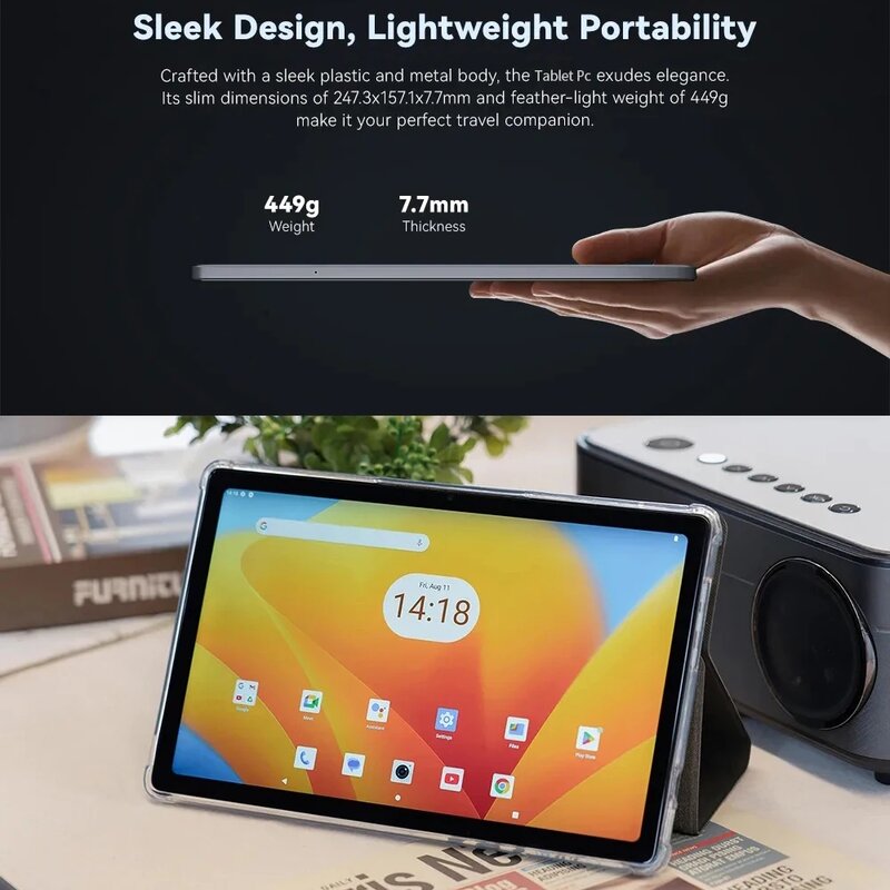 Tablet Ultra tipis, Tablet baru 10.1 inci FHD RAM 6GB ROM 256GB Octa Core AI Speed-up Tablet Pc Android 12 Dual WiFi 8000mAh
