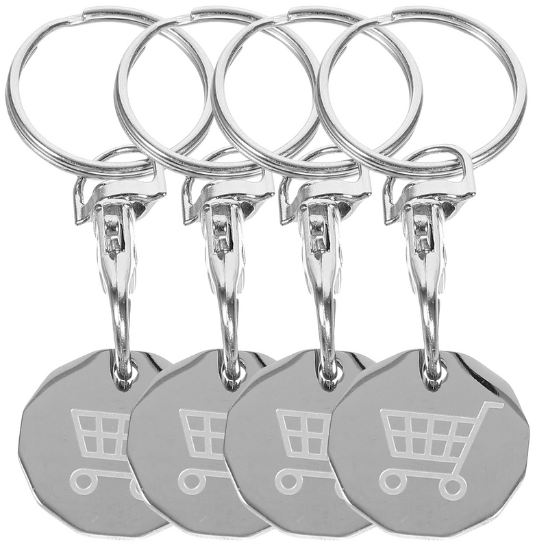 Porte-clés jeton de chariot de supermarché, pièce de monnaie, 4 pièces