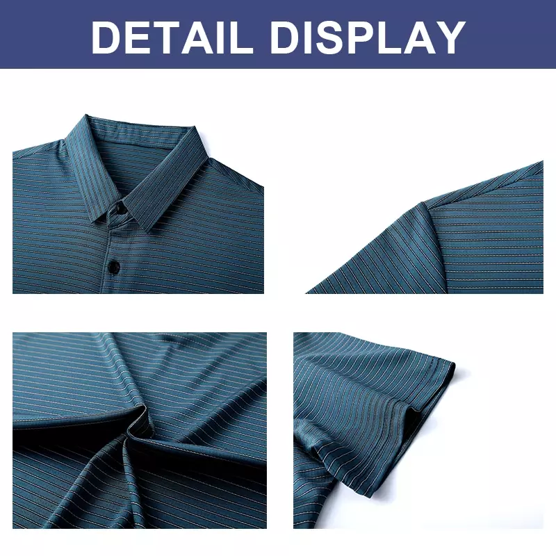 Men's Summer Fashion Stripes Comfortable and Breathable Versatile Polo Collar Short Sleeves