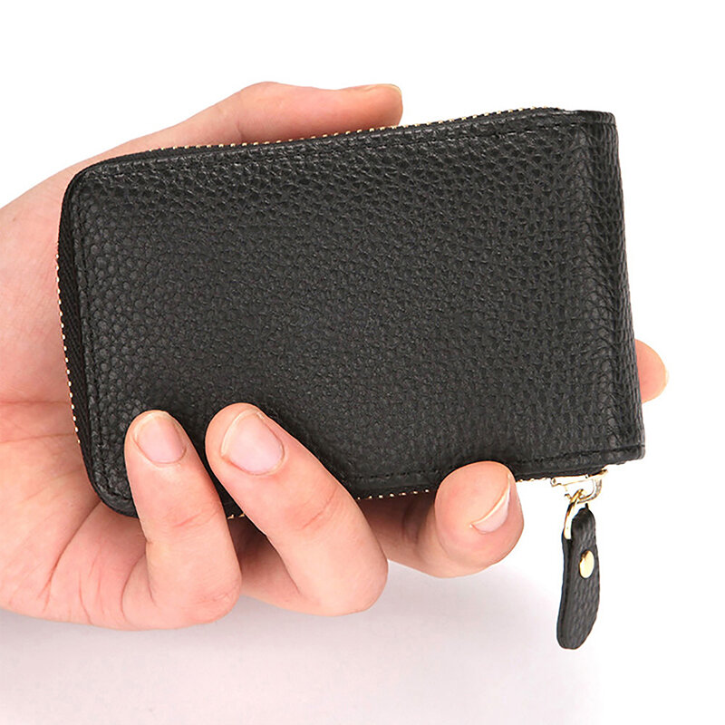 Porte-cartes RFID en cuir véritable pour hommes, portefeuille unisexe, porte-cartes de visite, étui de protection à fermeture éclair, porte-cartes bancaires d'identité, sac à main