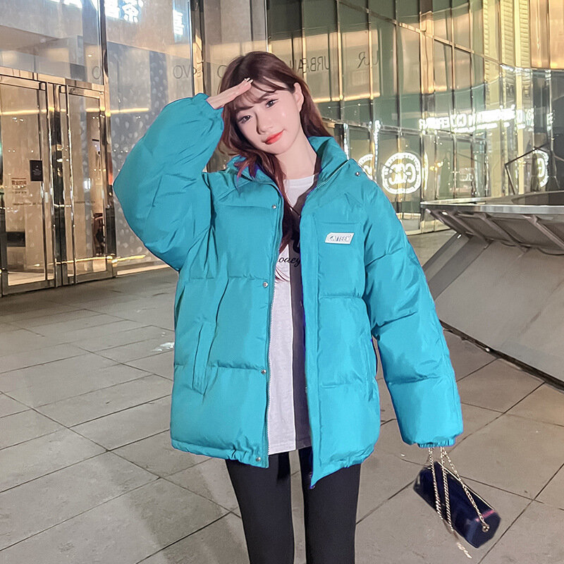 클라인 블루 다운 여성 코튼 코트, 한국 따뜻한 두꺼운 파카 코트, 겨울 루즈 아우터, 2023 신상