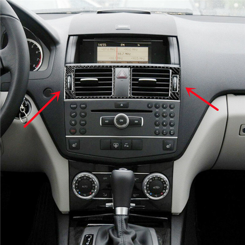 Carbon Fiber Auto Air Outlet Airconditioner Vent Modificatie Cover Trim Strips Stickers Voor Benz C W204 Auto Innerlijke Accessoires