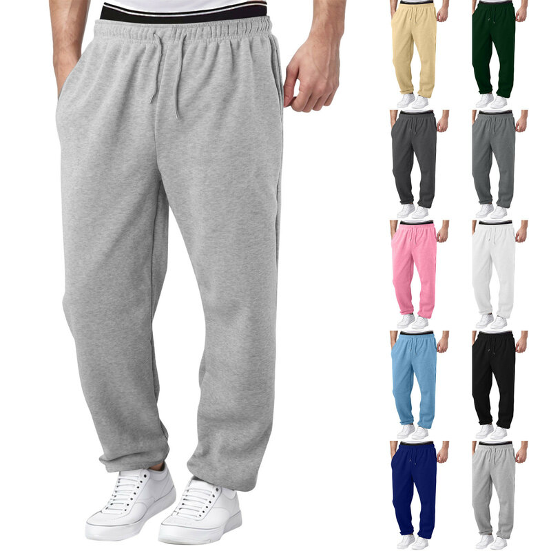 กางเกงวอร์มบุขนแกะสำหรับผู้ชายกางเกงขากว้างกางเกงวอร์มกางเกงออกกำลังกายเอวสูงสำหรับกางเกงจ๊อกกิ้ง