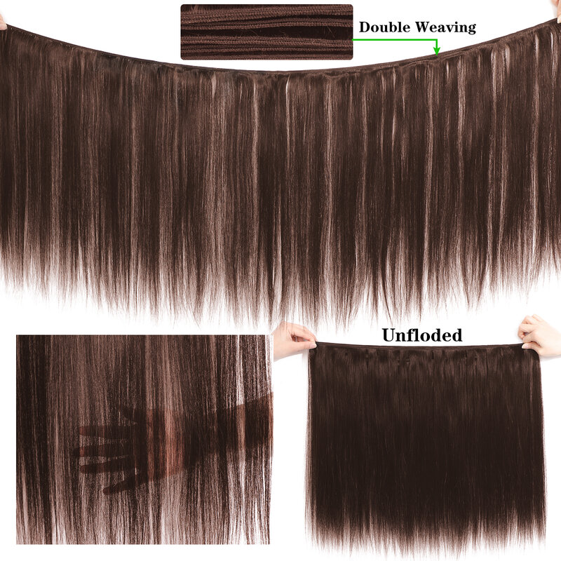 Extensiones de cabello humano brasileño liso para mujer, mechones de tejido de cabello Remy, color marrón, 1/3/4 mechones